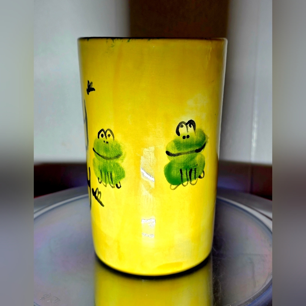 Frog Faces Cylinder Vase Hippity Hoppety Vintage Signed